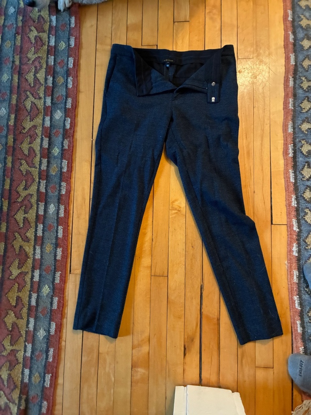 River Island Navy Textured Mens Dress Pants